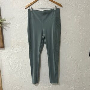 Athleta Slate Green High-Waist Leggings with Ribbed Panels